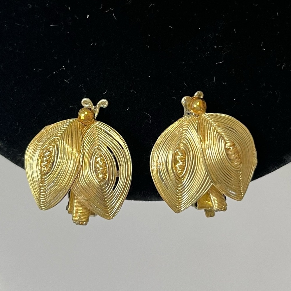 Vintage Gold Tone Wire Bug Clip On Earrings Germany